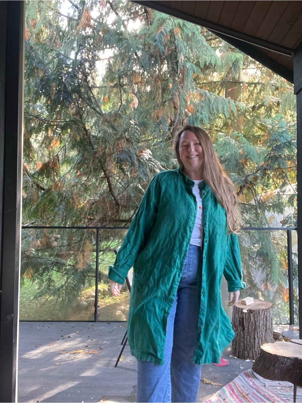 Flax stunning linen green long jacket/dress 2X